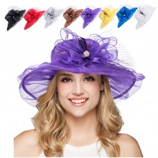 Ladies Wedding Wide Brim Hat Mother Bride Kentucky Derby Sun Hats for Mujer A342  eb-17554247